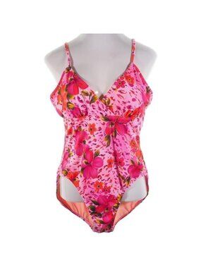 Islander Womens Swimsuit 18 One Piece Pink Floral Adjustable Straps